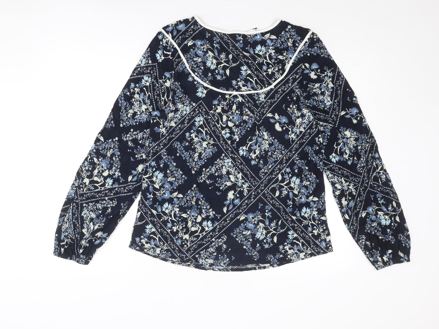 Marks and Spencer Womens Blue Floral Viscose Basic Blouse Size 10 Round Neck