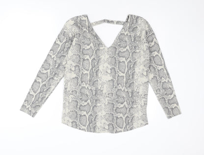 Next Womens Beige V-Neck Animal Print Polyester Pullover Jumper Size 8 - Snakeskin pattern
