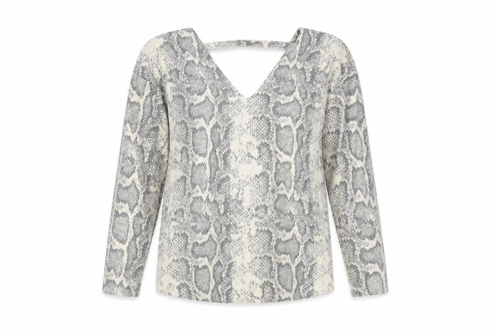 NEXT Womens Beige V-Neck Animal Print Polyester Pullover Jumper Size 8 - Snakeskin pattern