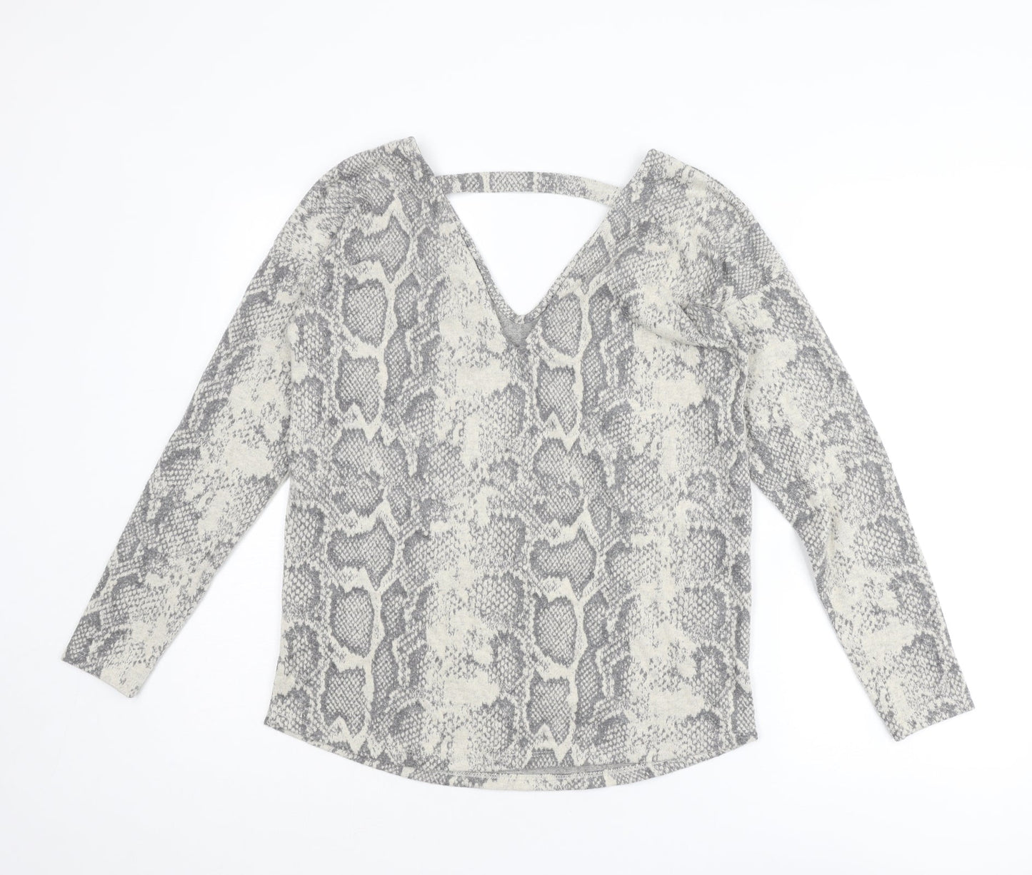 NEXT Womens Beige V-Neck Animal Print Polyester Pullover Jumper Size 8 - Snakeskin pattern