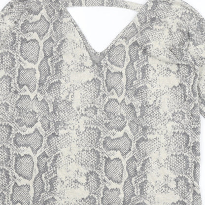 Next Womens Beige V-Neck Animal Print Polyester Pullover Jumper Size 8 - Snakeskin pattern