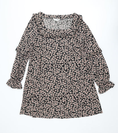 Additional front view of Miss Selfridge women’s multicoloured floral polyester a-line, size UK 12, square neck pullover