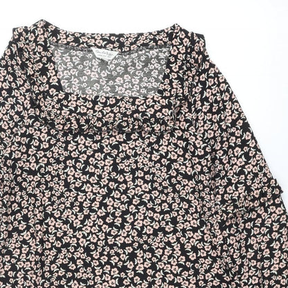 Close-up detail of Miss Selfridge women’s multicoloured floral polyester a-line, size UK 12, square neck pullover