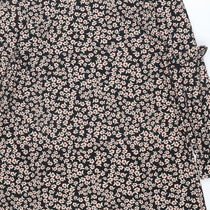 Brand and care label for Miss Selfridge women’s multicoloured floral polyester a-line, size UK 12, square neck pullover
