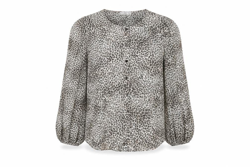 Mango Womens Beige Animal Print Cotton Basic Button-Up Size S Round Neck - Leopard Print