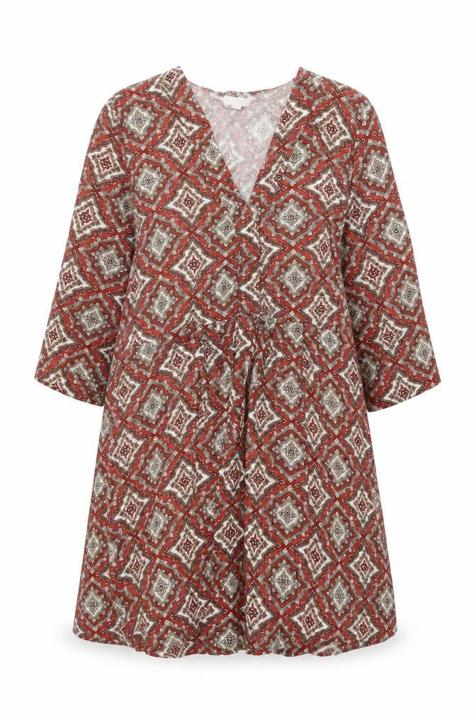 H&M Womens Red Geometric Viscose A-Line Size 12 V-Neck Pullover