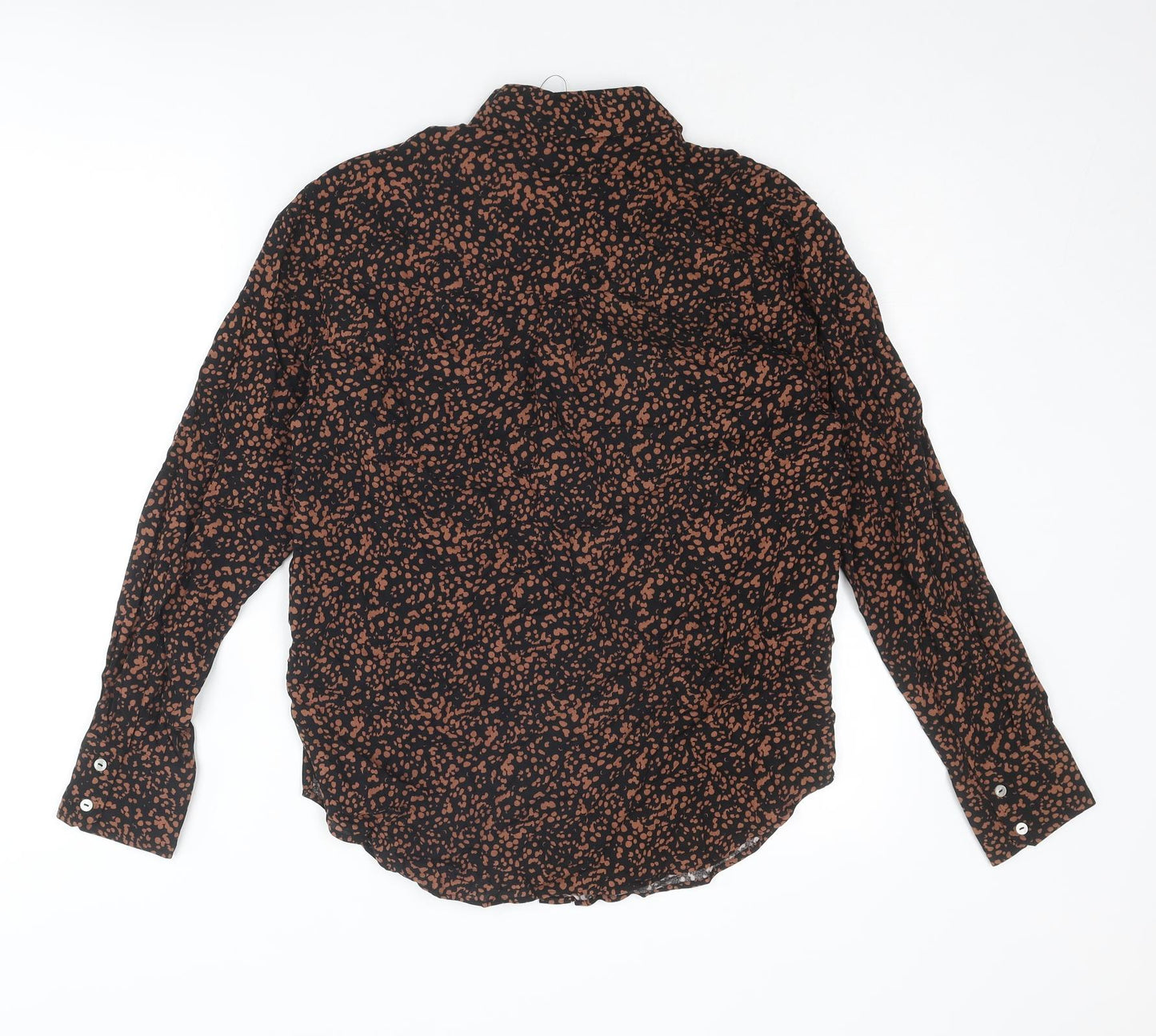 Marks and Spencer Womens Brown Geometric Viscose Basic Button-Up Size 6 Collared