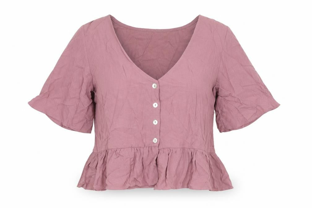 Pull&Bear Womens Purple Viscose Basic Blouse Size M V-Neck