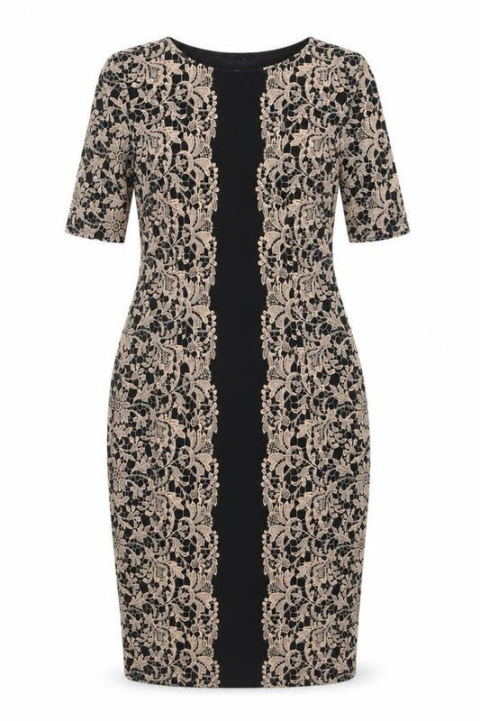 Marks & Spencer Womens Beige Polyester Sheath Size 8 Boat Neck Pullover - Crocheted Lace Overlay