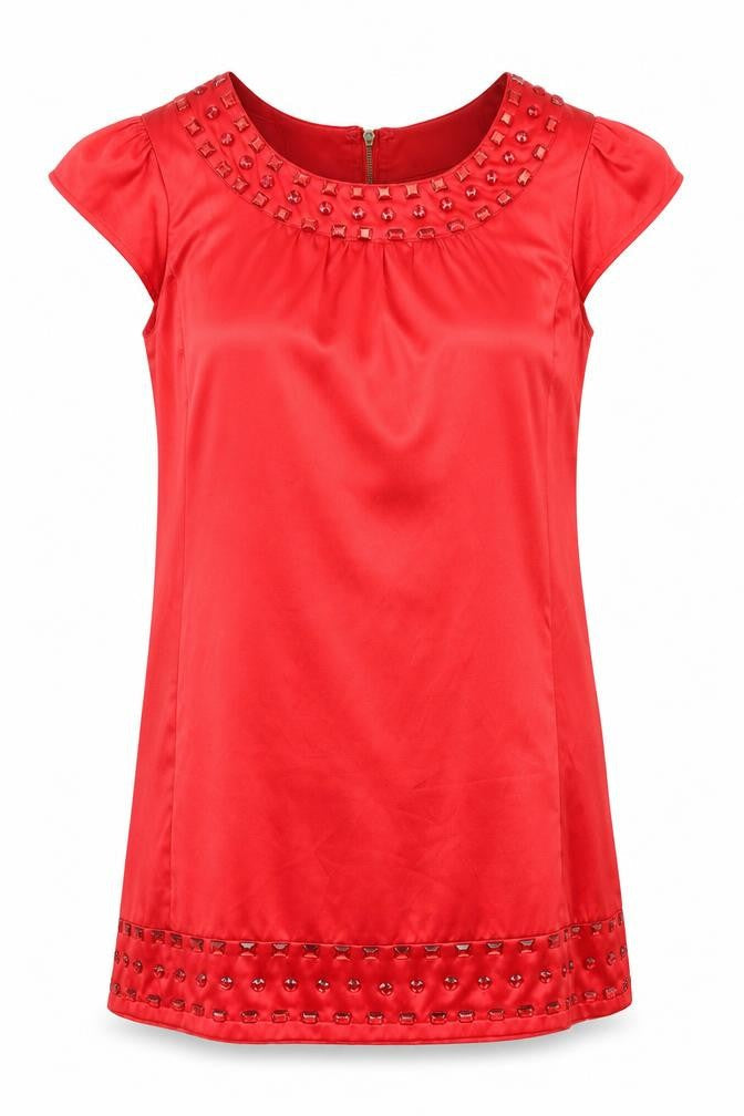 AX Paris Womens Red Cotton Shift Size 12 Round Neck Zip