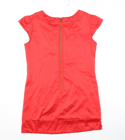 AX Paris Womens Red Cotton Shift Size 12 Round Neck Zip
