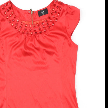AX Paris Womens Red Cotton Shift Size 12 Round Neck Zip