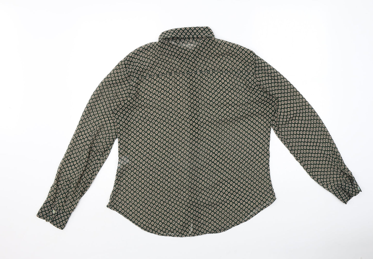 Zara Womens Green Geometric Polyester Basic Button-Up Size L Collared