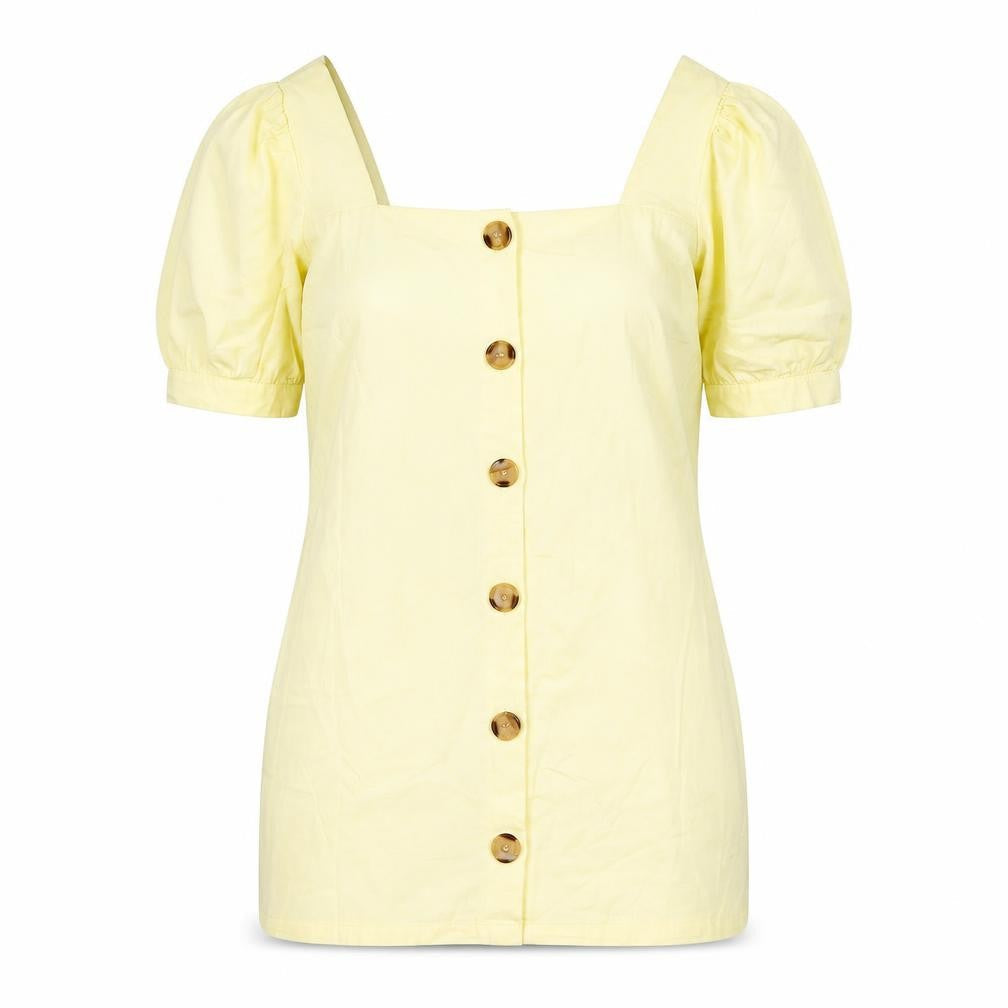 Boohoo Womens Yellow 100% Cotton Mini Size 12 Square Neck Button