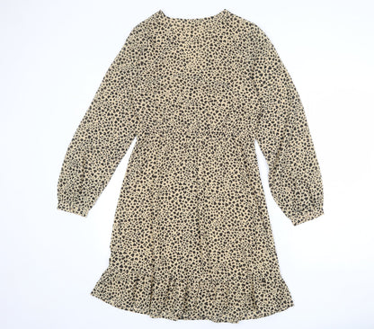 Very Womens Beige Animal Print Polyester A-Line Size 8 V-Neck Button - Leopard pattern