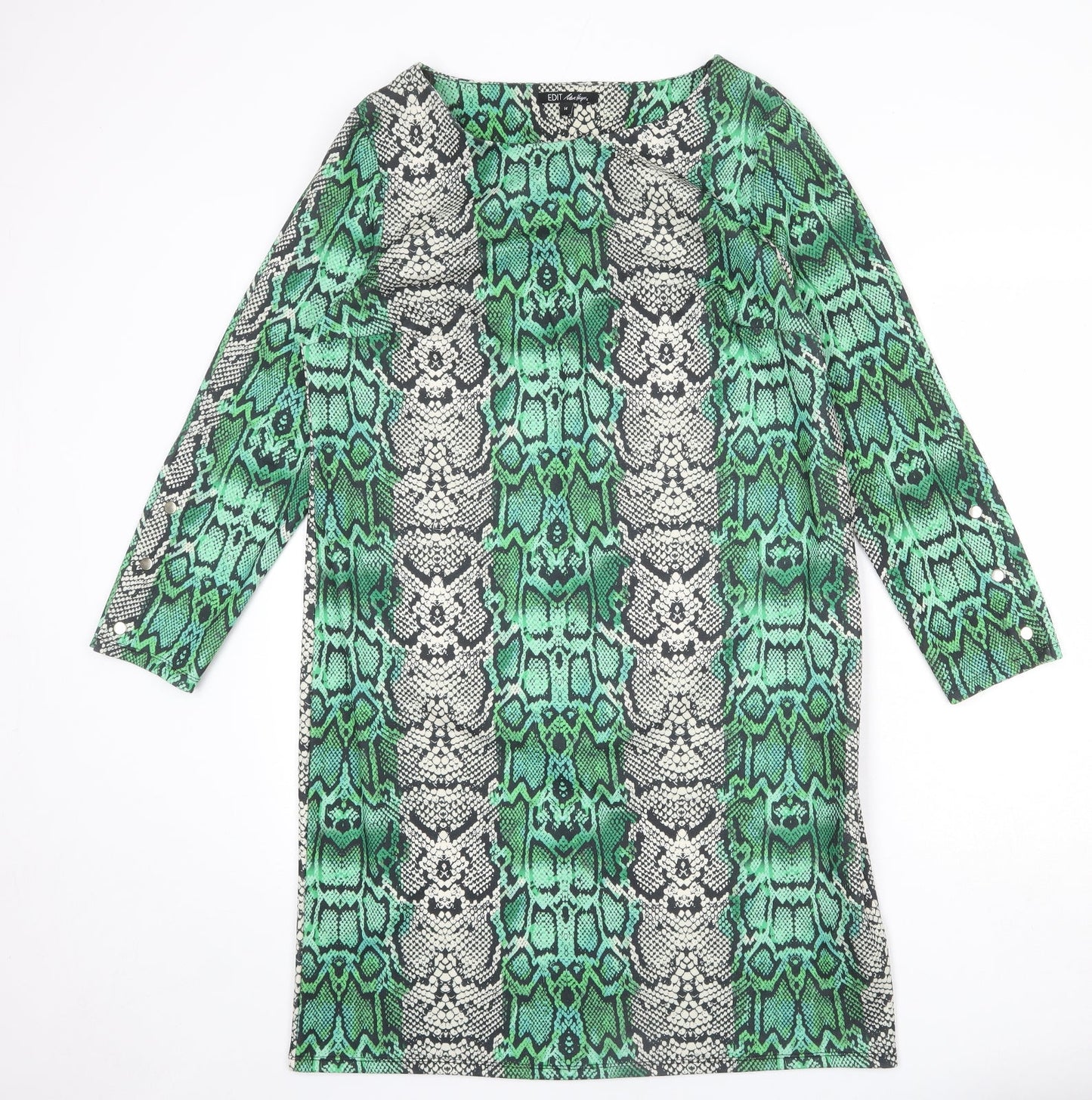 EDIT Womens Multicoloured Animal Print Polyester Shift Size 14 Boat Neck Pullover - Snake Print