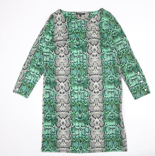 EDIT Womens Multicoloured Animal Print Polyester Shift Size 14 Boat Neck Pullover - Snake Print