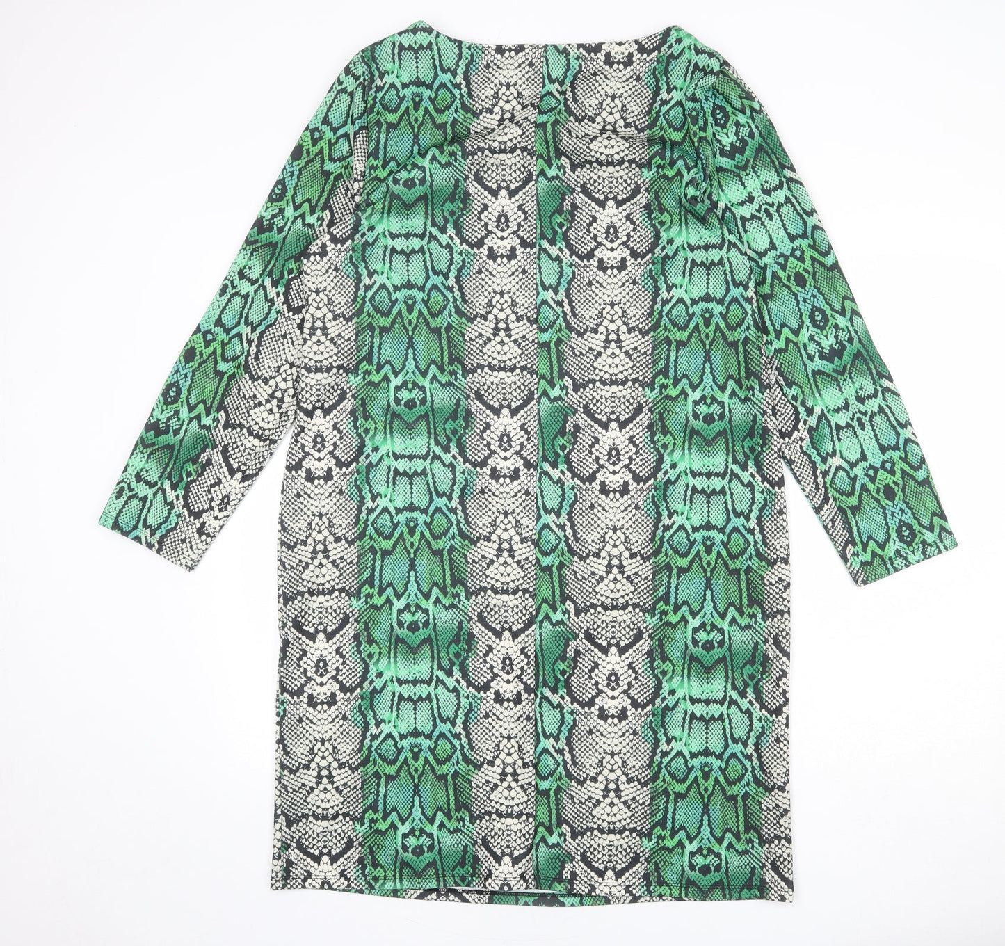 EDIT Womens Multicoloured Animal Print Polyester Shift Size 14 Boat Neck Pullover - Snake Print