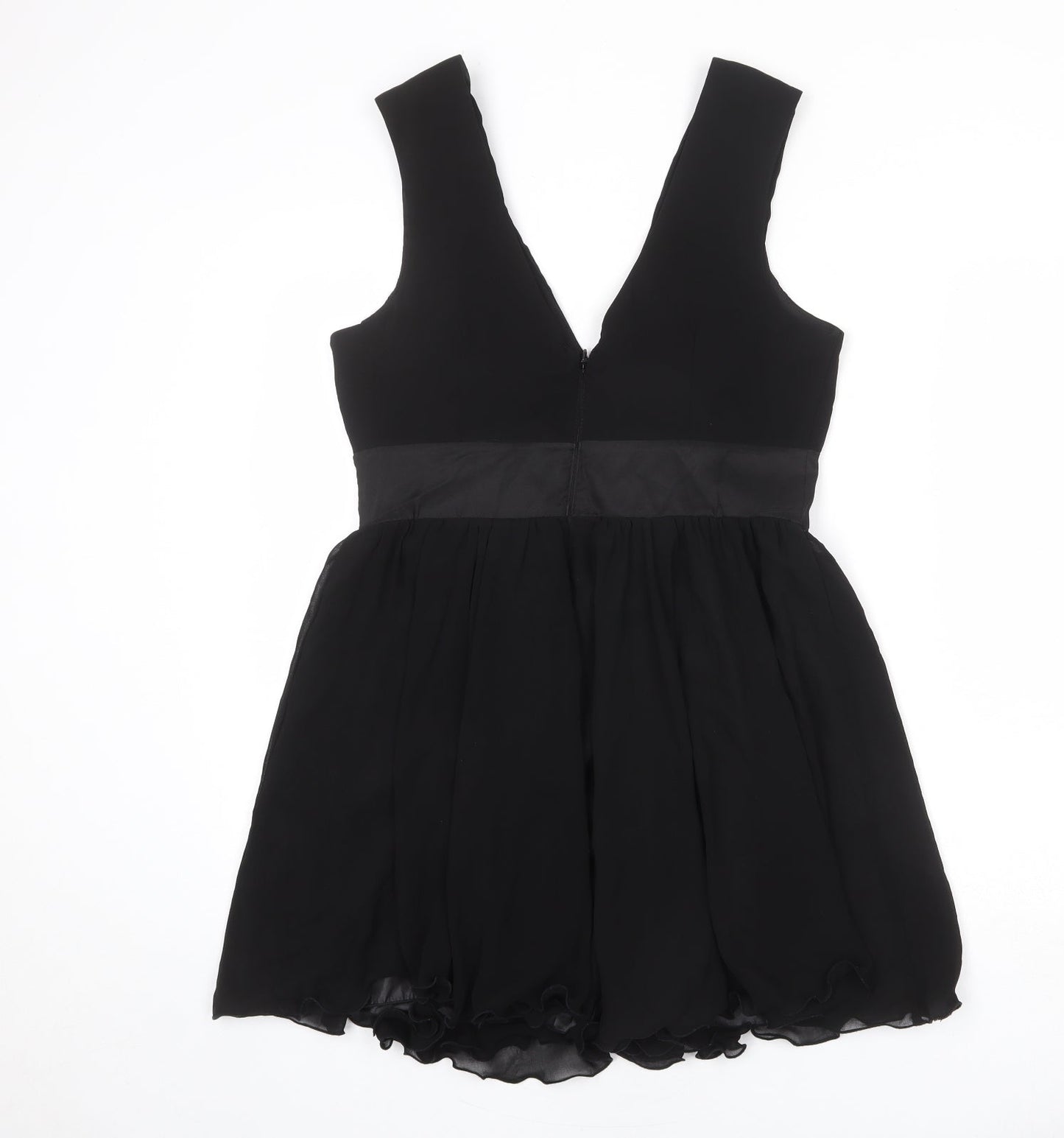 Lipsy Womens Black Polyester Skater Dress Size 14 V-Neck Zip - Embellished