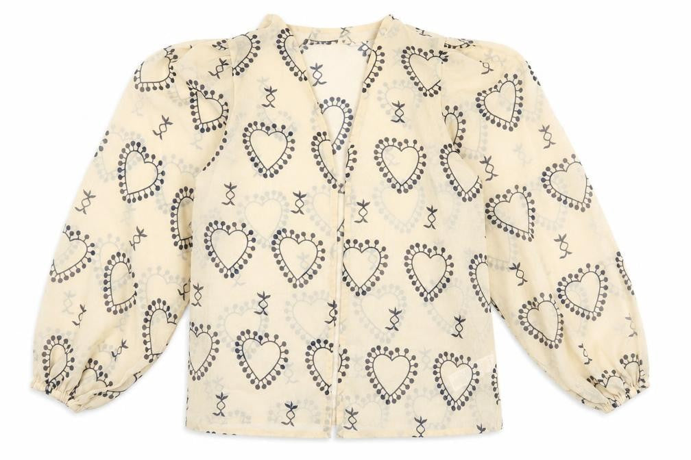 Boohoo Womens Beige Geometric Polyester Basic Blouse Size M V-Neck - Heart Pattern