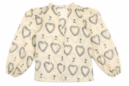 Boohoo Womens Beige Geometric Polyester Basic Blouse Size M V-Neck - Heart Pattern