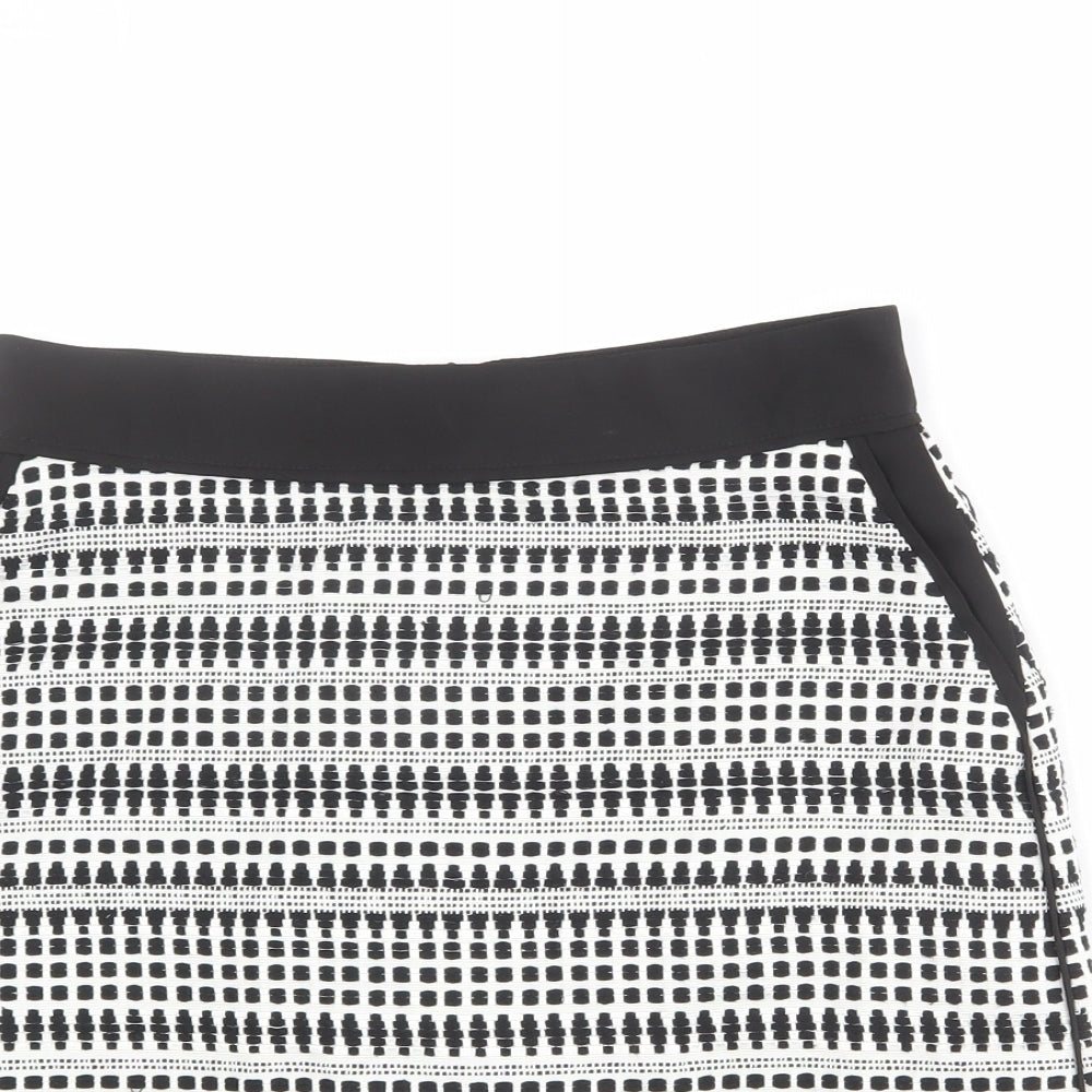Warehouse Womens White Geometric Cotton A-Line Skirt Size 10 Zip
