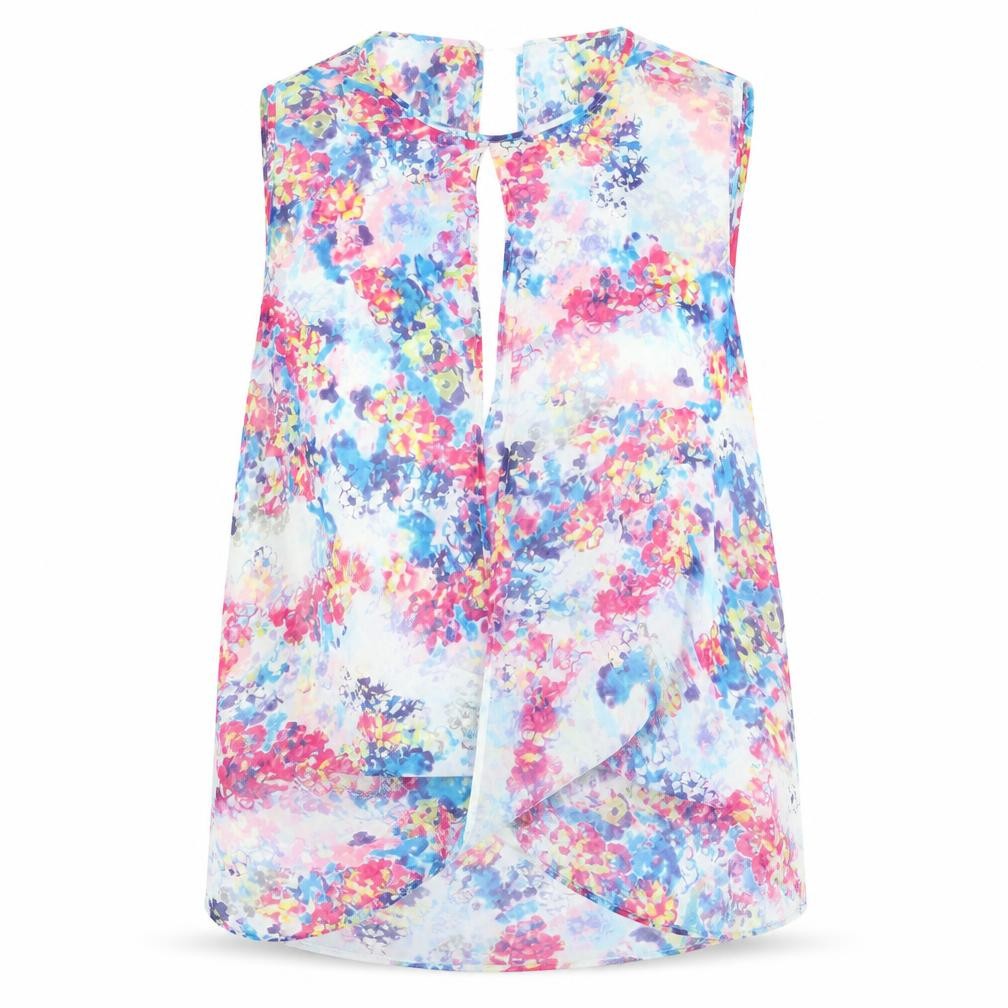 Topshop Womens Multicoloured Floral Polyester Basic Tank Size 10 Round Neck