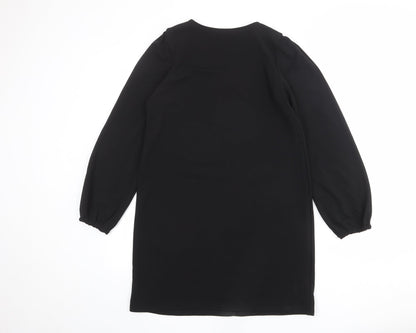 Boohoo Womens Black Polyester Shift Size 10 V-Neck Button