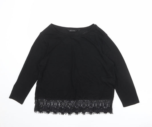 New Look Womens Black Polyester Basic T-Shirt Size 10 Boat Neck
