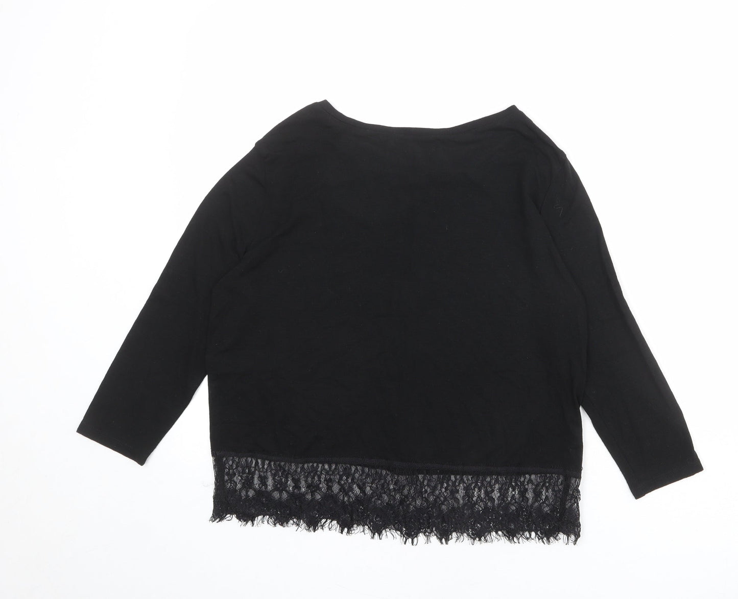 New Look Womens Black Polyester Basic T-Shirt Size 10 Boat Neck