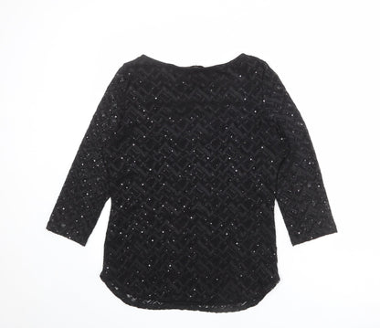 Per Una Womens Black Polyester Basic Blouse Size 12 Boat Neck