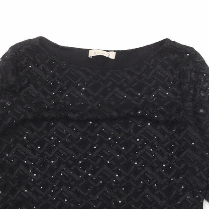 Per Una Womens Black Polyester Basic Blouse Size 12 Boat Neck