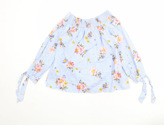 New Look Womens Blue Floral 100% Cotton Basic Blouse Size 10 Round Neck