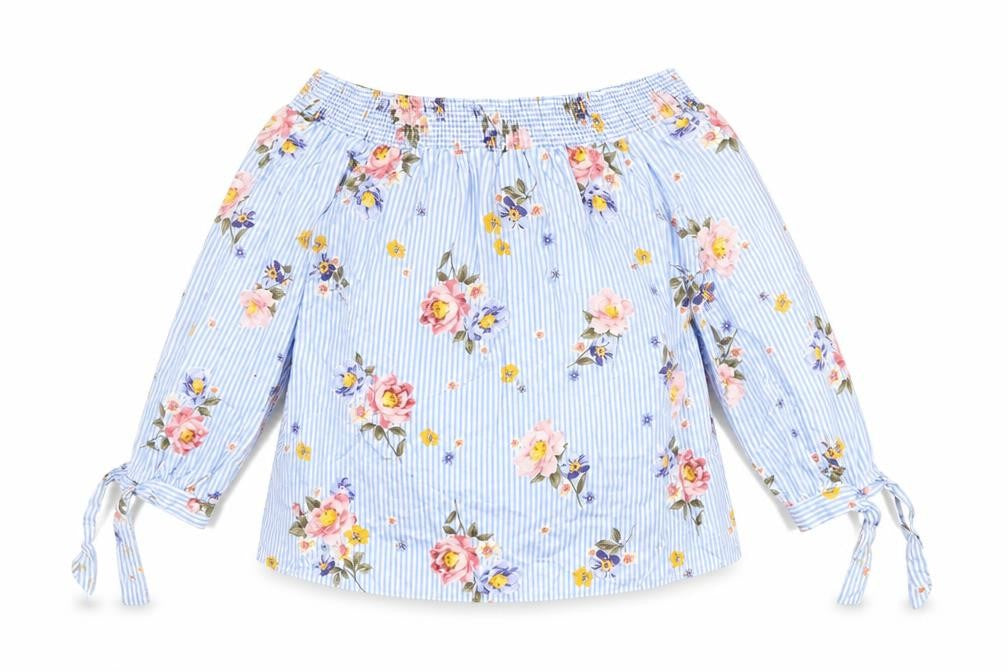 New Look Womens Blue Floral 100% Cotton Basic Blouse Size 10 Round Neck