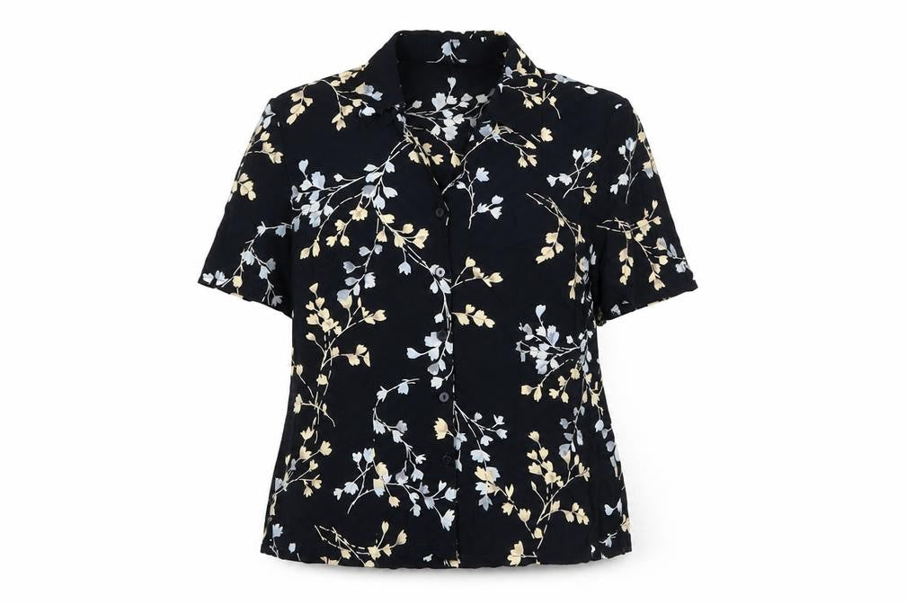 St Michael Womens Blue Floral Viscose Basic Button-Up Size 14 Collared