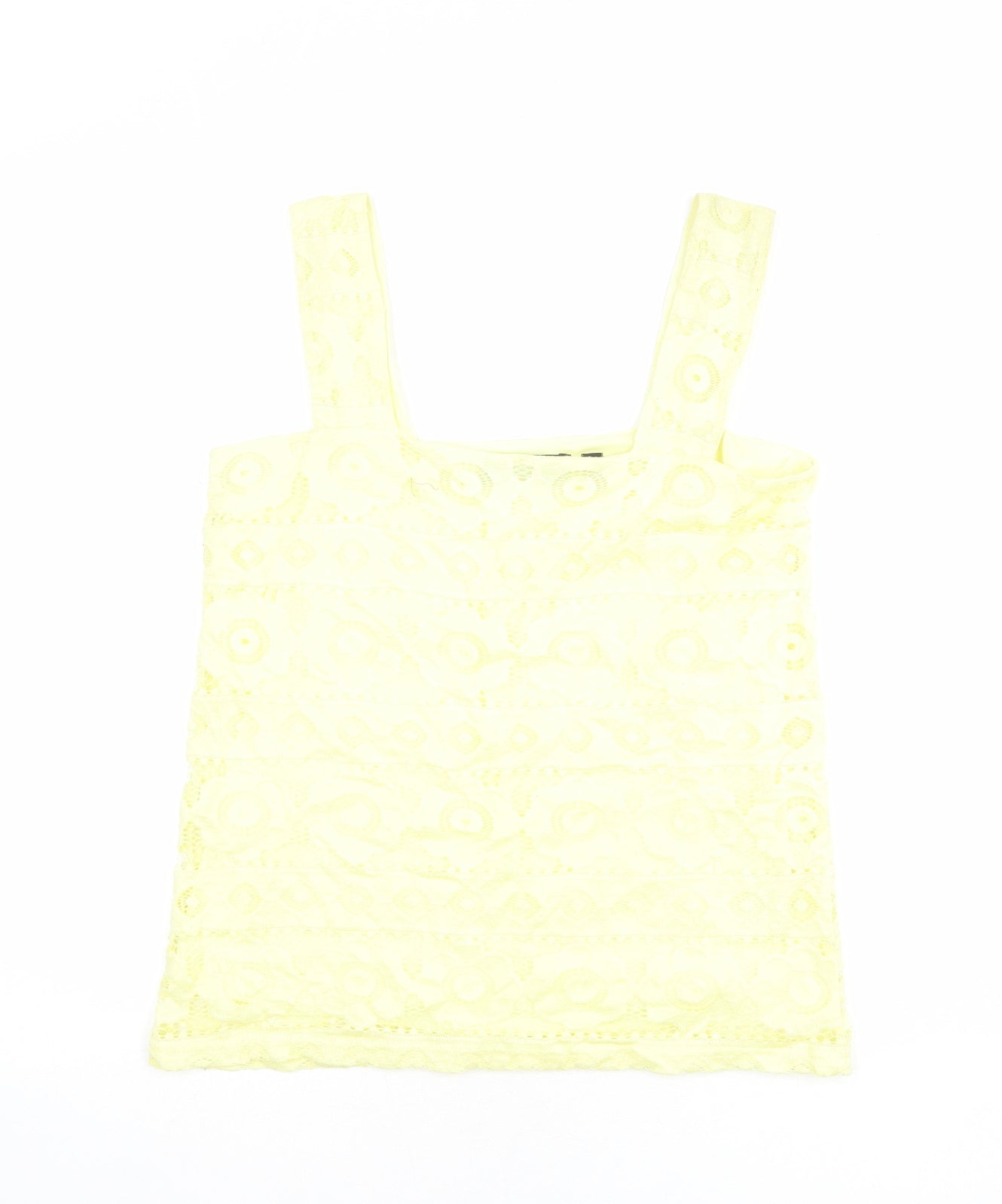 Dorothy Perkins Womens Yellow Floral Polyester Basic Tank Size 12 Square Neck