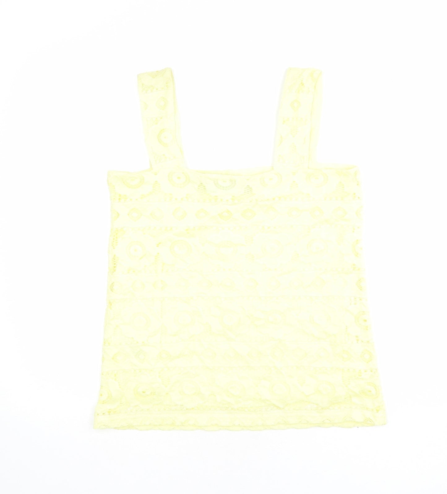 Dorothy Perkins Womens Yellow Floral Polyester Basic Tank Size 12 Square Neck