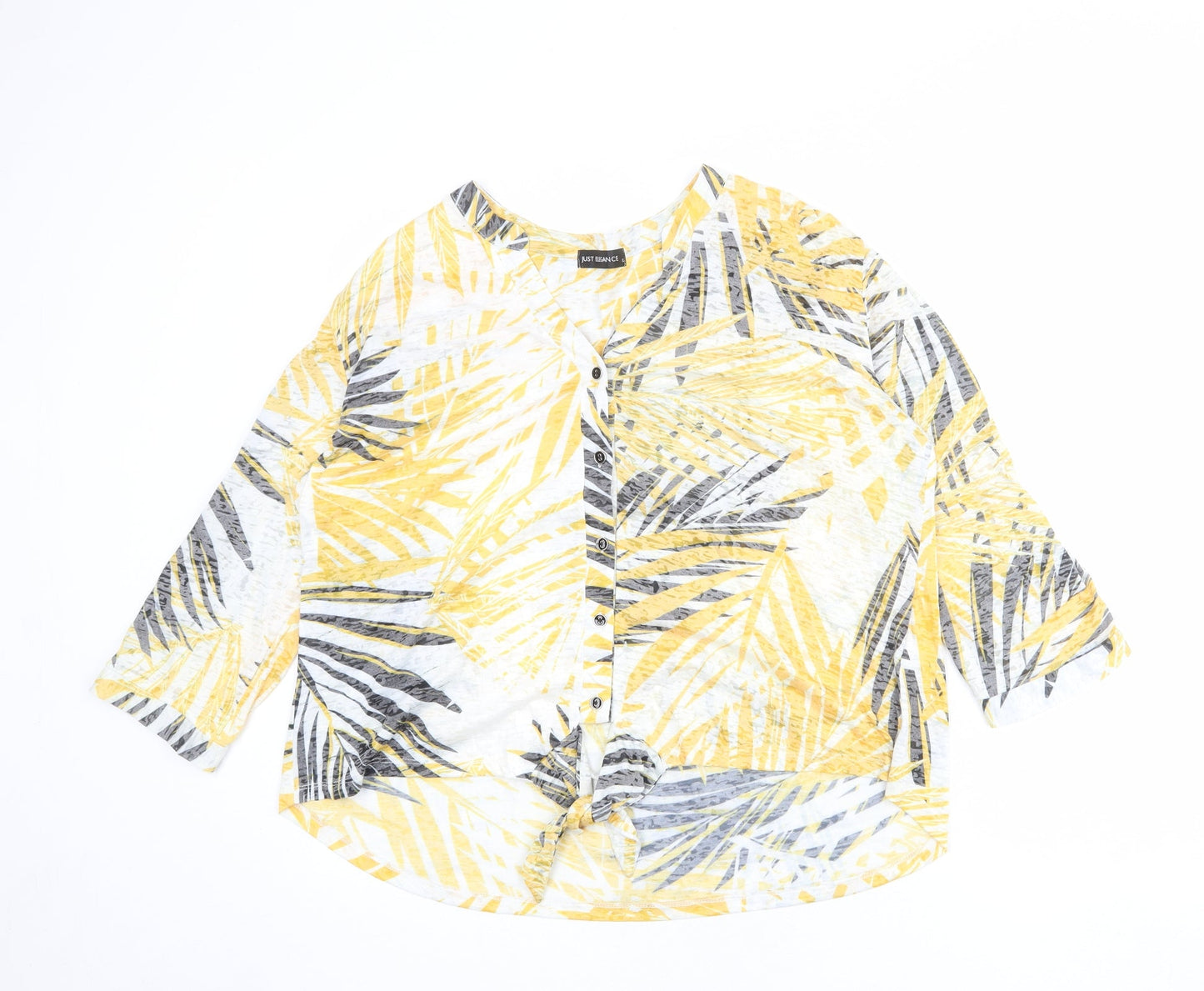 Just Elegance Womens Multicoloured Geometric Polyester Basic Button-Up Size XL V-Neck - Leaf Print
