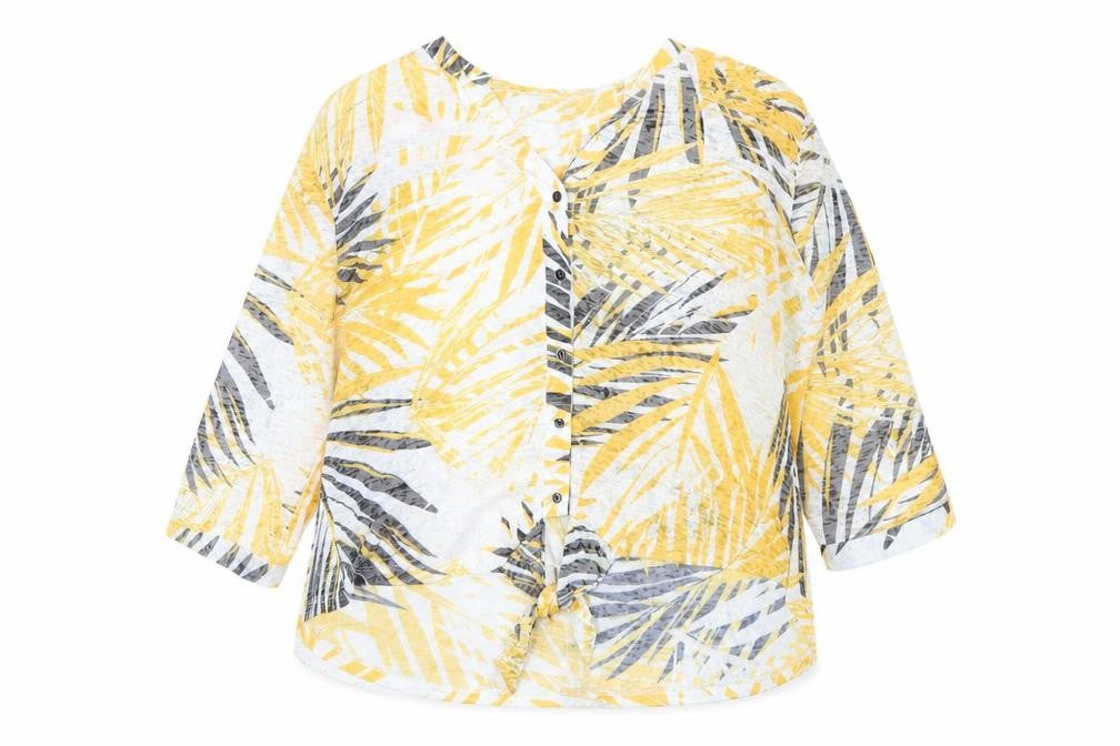 Just Elegance Womens Multicoloured Geometric Polyester Basic Button-Up Size XL V-Neck - Leaf Print