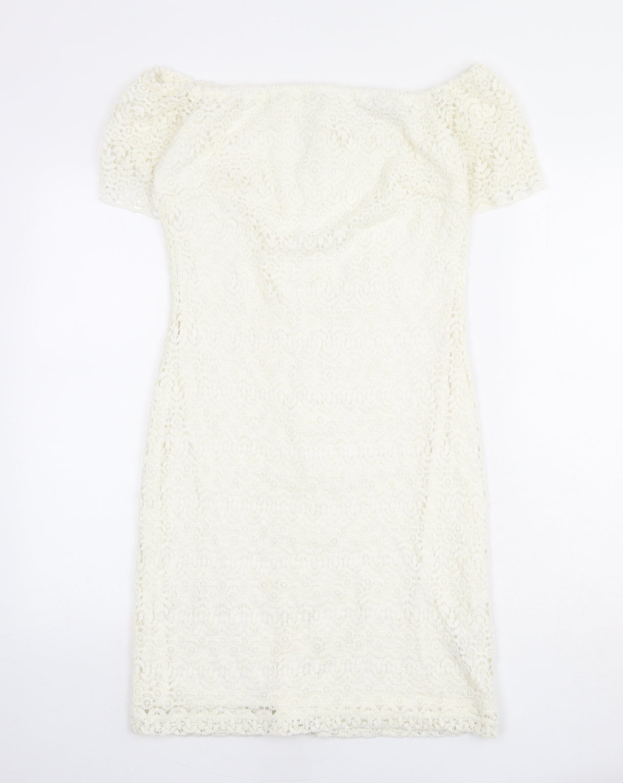 Zara Womens Ivory Polyester Shift Size L Off the Shoulder Zip