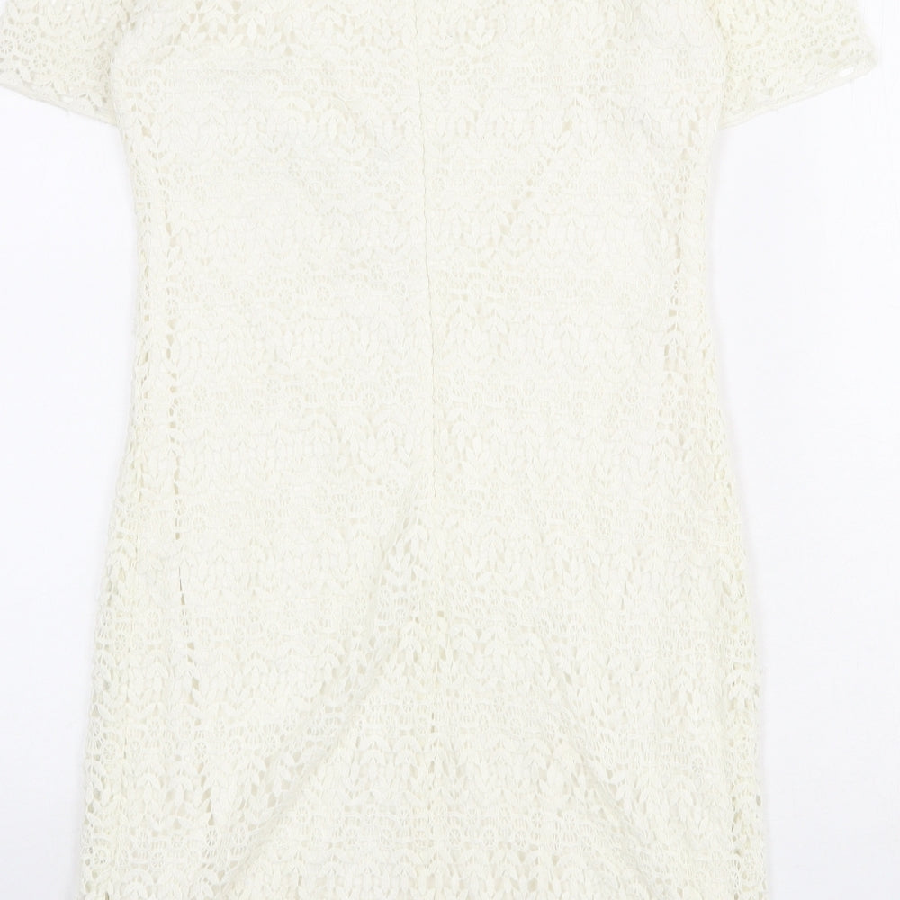Zara Womens Ivory Polyester Shift Size L Off the Shoulder Zip