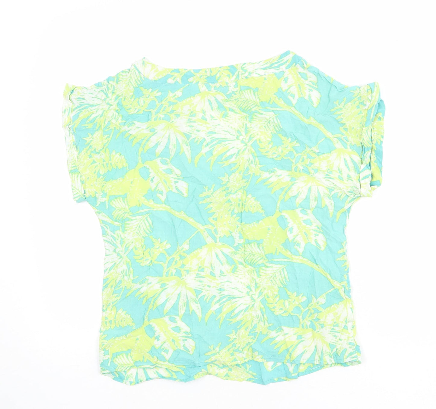Monsoon Womens Multicoloured Geometric Viscose Basic T-Shirt Size S Round Neck - Leaf Print