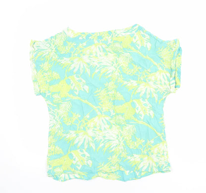 Monsoon Womens Multicoloured Geometric Viscose Basic T-Shirt Size S Round Neck - Leaf Print
