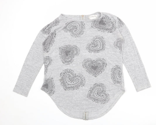Vouley Vous Womens Grey Round Neck Geometric Viscose Pullover Jumper Size S - Heart Pattern