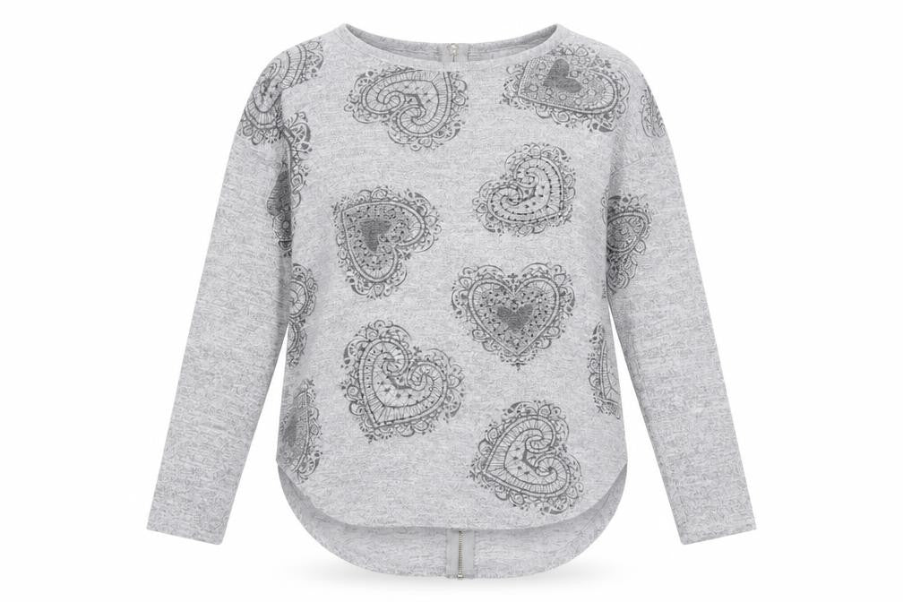 Vouley Vous Womens Grey Round Neck Geometric Viscose Pullover Jumper Size S - Heart Pattern