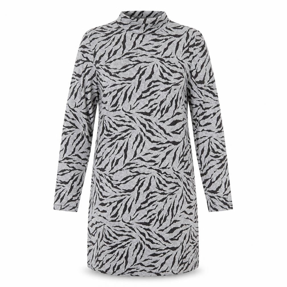 Marks & Spencer Womens Grey Animal Print Polyester Jumper Dress Size 10 Mock Neck Pullover