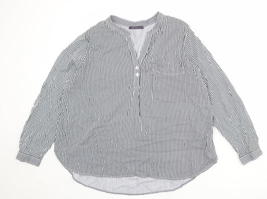 Marks and Spencer Womens Blue Striped Viscose Basic Blouse Size 2XS V-Neck