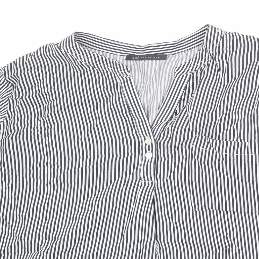 Marks and Spencer Womens Blue Striped Viscose Basic Blouse Size 2XS V-Neck