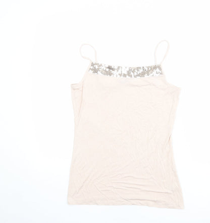 Additional front view of Autograph women’s pink viscose basic tank, size UK 14, square neck
