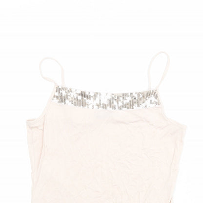 Close-up detail of Autograph women’s pink viscose basic tank, size UK 14, square neck